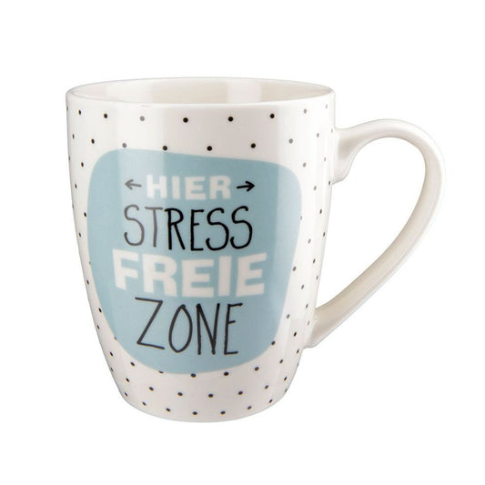 Tasse "Stressfreie Zone", Spruch, Porzellan