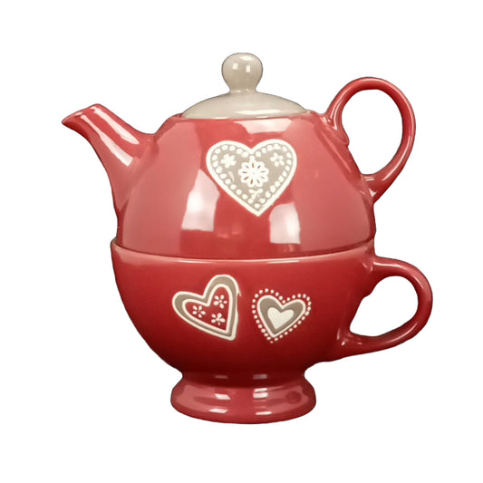 Tea for One "Herz-Rot", Keramik 2 tlg.