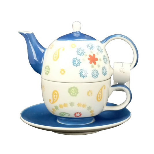 Tea for One "Muster blau", Keramik 3 tlg.