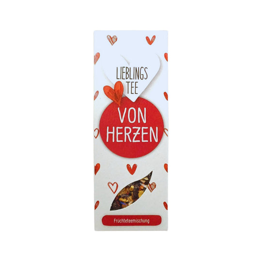 Früchtetee, loser Tee, Von Herzen, Tee in einer Geschenkverpackung mit Herz